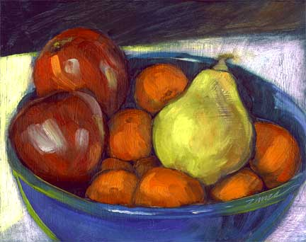 "Bowl of Fruit", small painting by Paula Zima