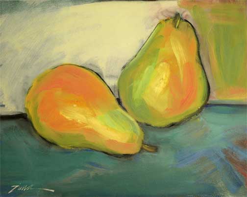 "Reclining Pears", small  study, oil painting by Paula Zima